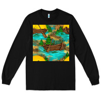 Black Lake Boat Rudder And Sunflowers Seamless Pattern Long Sleeve Tee - BundleAndBundleShop