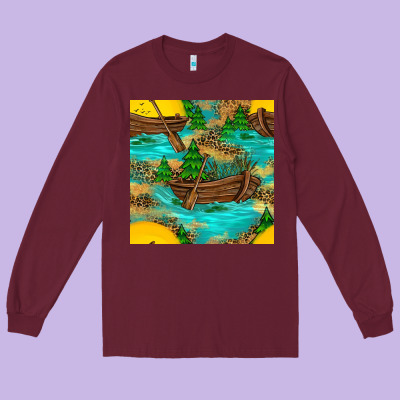 Lake Boat Rudder And Sunflowers Seamless Pattern Long Sleeve Tee Designed By Bundleandbundleshop