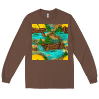 Chestnut Lake Boat Rudder And Sunflowers Seamless Pattern Long Sleeve Tee - BundleAndBundleShop