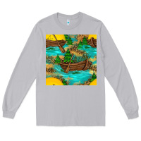 Moon Dust Lake Boat Rudder And Sunflowers Seamless Pattern Long Sleeve Tee - BundleAndBundleShop