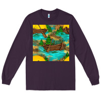 Plum Lake Boat Rudder And Sunflowers Seamless Pattern Long Sleeve Tee - BundleAndBundleShop