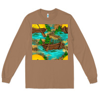 Toasted Coconut Lake Boat Rudder And Sunflowers Seamless Pattern Long Sleeve Tee - BundleAndBundleShop