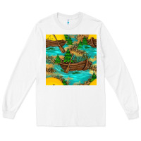 White Lake Boat Rudder And Sunflowers Seamless Pattern Long Sleeve Tee - BundleAndBundleShop