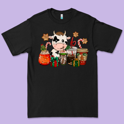Cow Coffee Cups Christmas Premium Tee Designed By Cowgirlartshop
