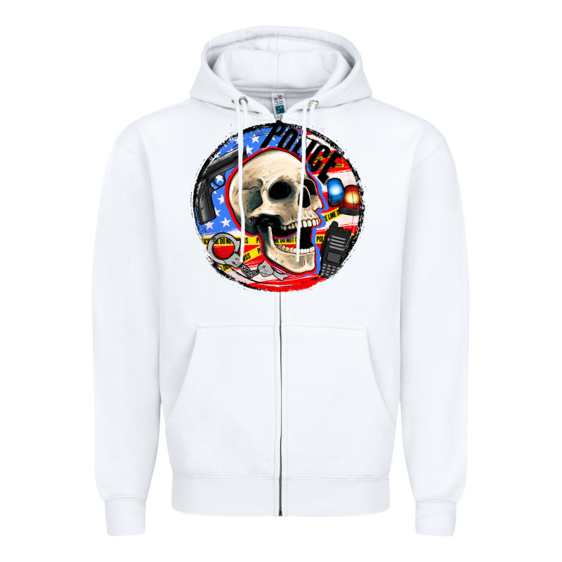 Police Skull And Police Equipment Zipper Hoodie by AdoDesignShop | Teevron