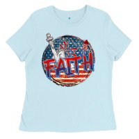 Baby Blue faith usa Ladies Tee - CowGirlArtShop