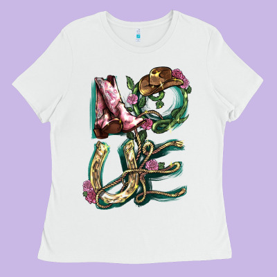 Love Boots Horseshoe Ladies Tee Designed By Howdyjamesfarm