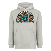 Western Turquoise Aztec Cowhide Serape  Rainbows Heavyweight Hoodie | Teevron