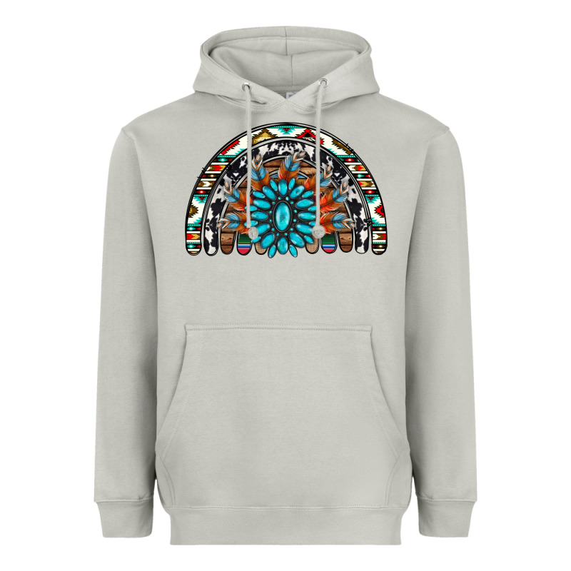 Western Turquoise Aztec Cowhide Serape  Rainbows Heavyweight Hoodie by AdoDesignShop | Teevron