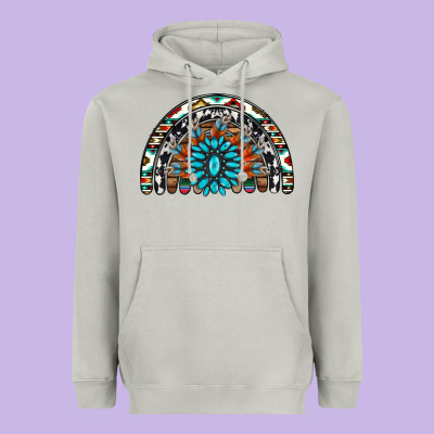 Western Turquoise Aztec Cowhide Serape  Rainbows Heavyweight Hoodie Designed By Adodesignshop