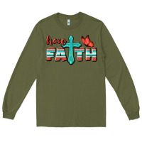 Army Green Have Faith Long Sleeve Tee - BundleAndBundleShop