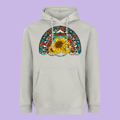 Western Sunflowers Aztec Leopard Serape  Rainbows Heavyweight Hoodie Designed By Adodesignshop
