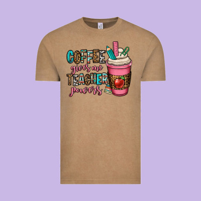Coffee Gives Me Teacher Powers Vintage Tee Designed By Oliviacreatesart