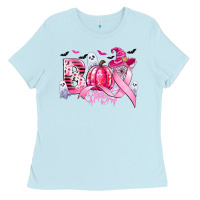 Baby Blue boo pink pumpkin witch breast cancer Ladies Tee - CowGirlArtShop