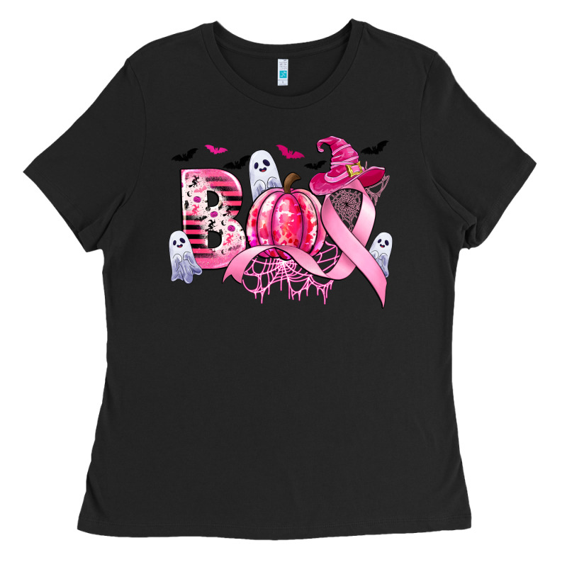 Boo Pink Pumpkin Witch Breast Cancer Ladies Tee by CowGirlArtShop | Teevron
