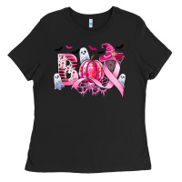 Black boo pink pumpkin witch breast cancer Ladies Tee - CowGirlArtShop