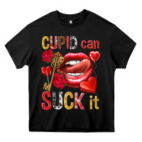 Black Cupid can suck it Valentine'S Day Heavy Core Tee - HowdyJamesFarm