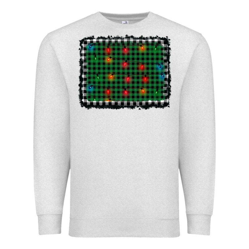 Christmas Buffalo Plaid And Lights Background Premium Sweatshirt by AdoDesignShop | Teevron