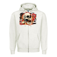 Oatmeal Heather firefighter skull Zipper Hoodie - AdoDesignShop