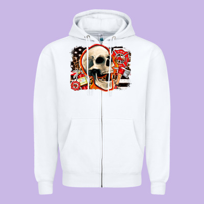 Firefighter Skull Zipper Hoodie Designed By Adodesignshop
