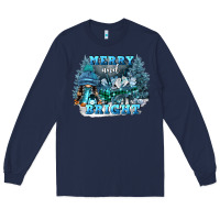Navy merry and bright Long Sleeve Tee - FaDigitalArtStudio