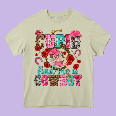Cupid Find Me A Cowboy Valentine's Day Heavy Core Tee Designed By Howdyjamesfarm