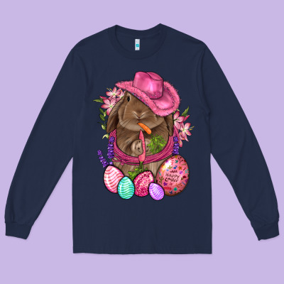 Cowboy Rabbit Easter Long Sleeve Tee Designed By Bundleandbundleshop
