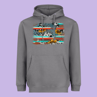 Serape Cowhide Sunflower Background Heavyweight Hoodie Designed By Adodesignshop