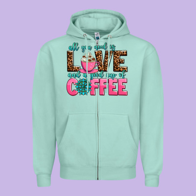 All You Need Is Love And A Good Cup Of Coffee Zipper Hoodie Designed By Adodesignshop