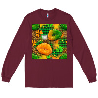 Burgundy Irish lips seamless pattern digital paper Long Sleeve Tee - BundleAndBundleShop