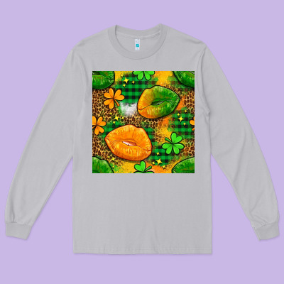 Irish Lips Seamless Pattern Digital Paper Long Sleeve Tee Designed By Bundleandbundleshop