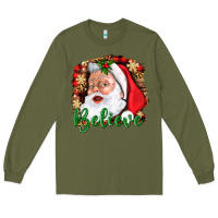 Army Green Believe And Santa Long Sleeve Tee - BundleAndBundleShop