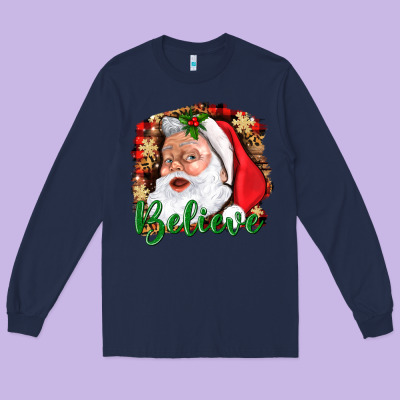 Believe And Santa Long Sleeve Tee Designed By Bundleandbundleshop