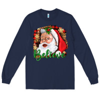 Navy Believe And Santa Long Sleeve Tee - BundleAndBundleShop