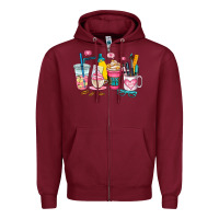 Burgundy teacher coffee cup Zipper Hoodie - AdoDesignShop