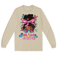 Mushroom Mom Is A Fighter And Afro Messy Bun Mom Long Sleeve Tee - BundleAndBundleShop