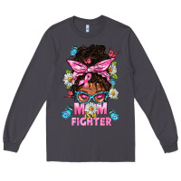 Smoke Mom Is A Fighter And Afro Messy Bun Mom Long Sleeve Tee - BundleAndBundleShop