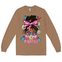 Mom Is A Fighter And Afro Messy Bun Mom Long Sleeve Tee | Teevron
