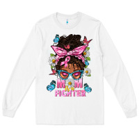 White Mom Is A Fighter And Afro Messy Bun Mom Long Sleeve Tee - BundleAndBundleShop