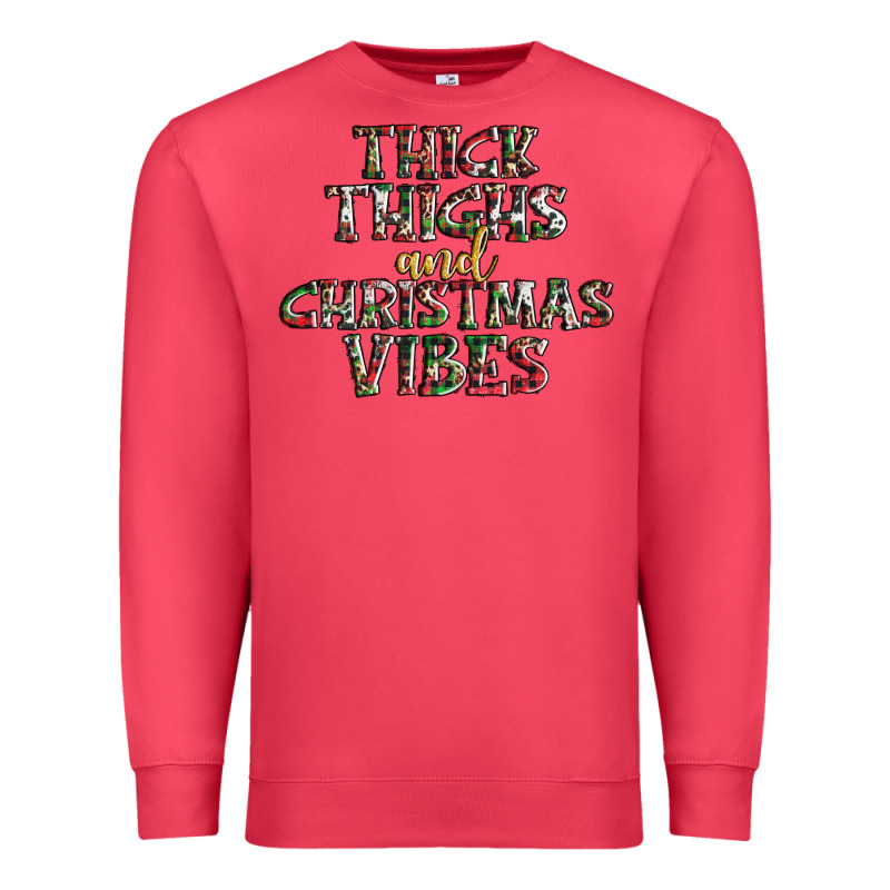 Thick Thighs And Christmas Vibes Premium Sweatshirt by AdoDesignShop | Teevron