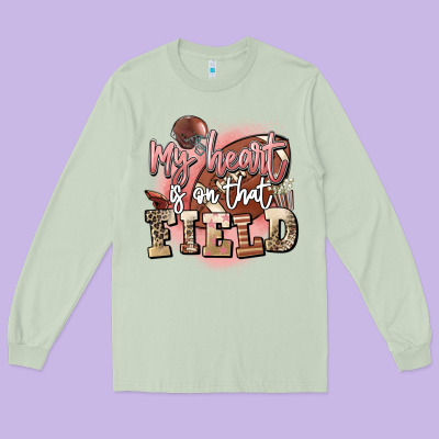 My Heart Is On That Field Long Sleeve Tee Designed By Fadigitalartstudio