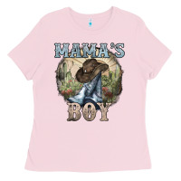 Bubblegum Pink Mama's Boy western Cowboy boots cactus Ladies Tee - HowdyJamesFarm