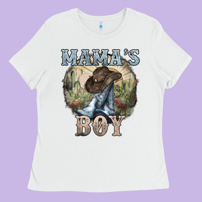 Mama's Boy Western Cowboy Boots Cactus Ladies Tee Designed By Howdyjamesfarm