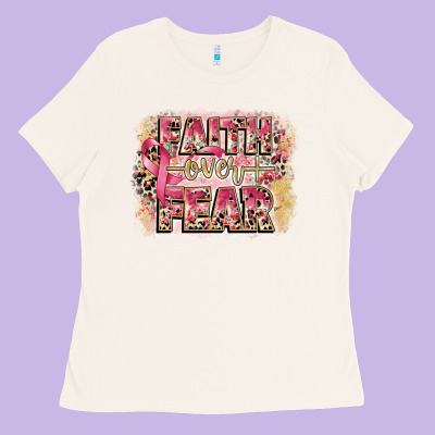 Faith Over Fear Breast Cancer 12 Inches 300 Dpi Ladies Tee Designed By Cowgirlartshop