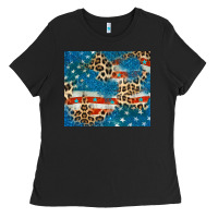 Black leopard glitter american flag Ladies Tee - CowGirlArtShop