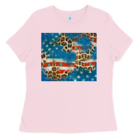 Bubblegum Pink leopard glitter american flag Ladies Tee - CowGirlArtShop