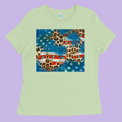 Leopard Glitter American Flag Ladies Tee Designed By Cowgirlartshop