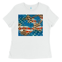 White leopard glitter american flag Ladies Tee - CowGirlArtShop