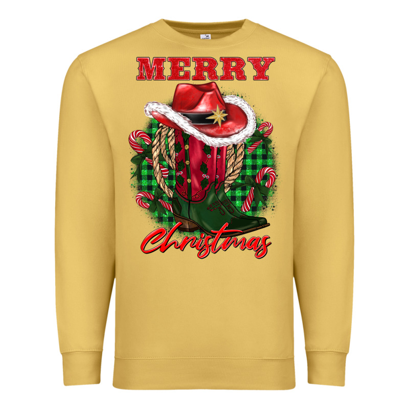 Merry Christmas Boots Hat Rope Premium Sweatshirt by AdoDesignShop | Teevron