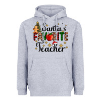 Heather Grey santa's favorite teacher Heavyweight Hoodie - AdoDesignShop